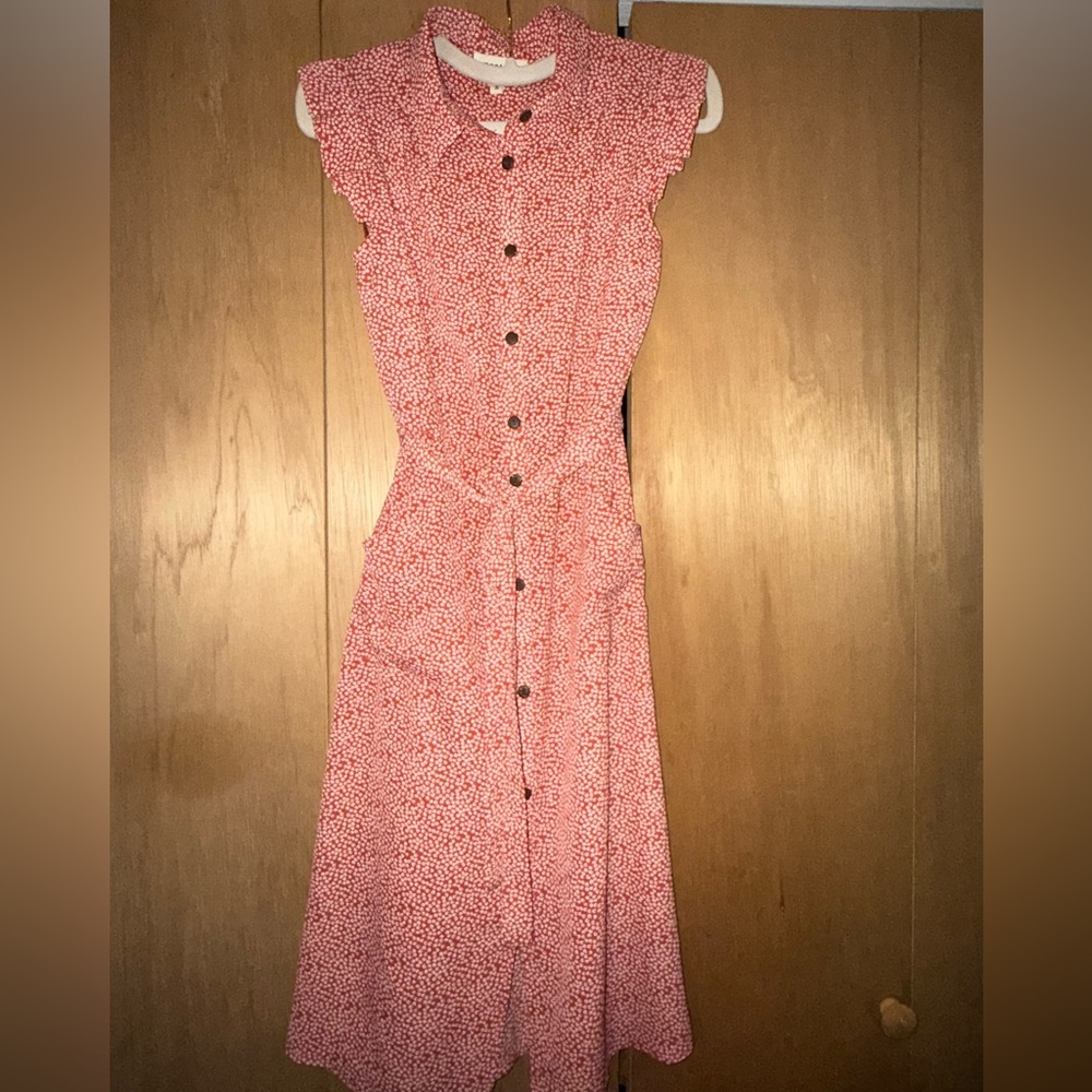 Orange and white button down midi dress